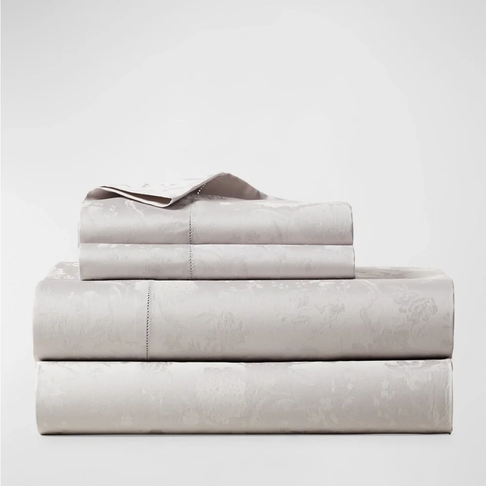 Ralph Lauren Home Bethany Jacquard Organic Cotton Queen Fitted Sheet Silver, NWT